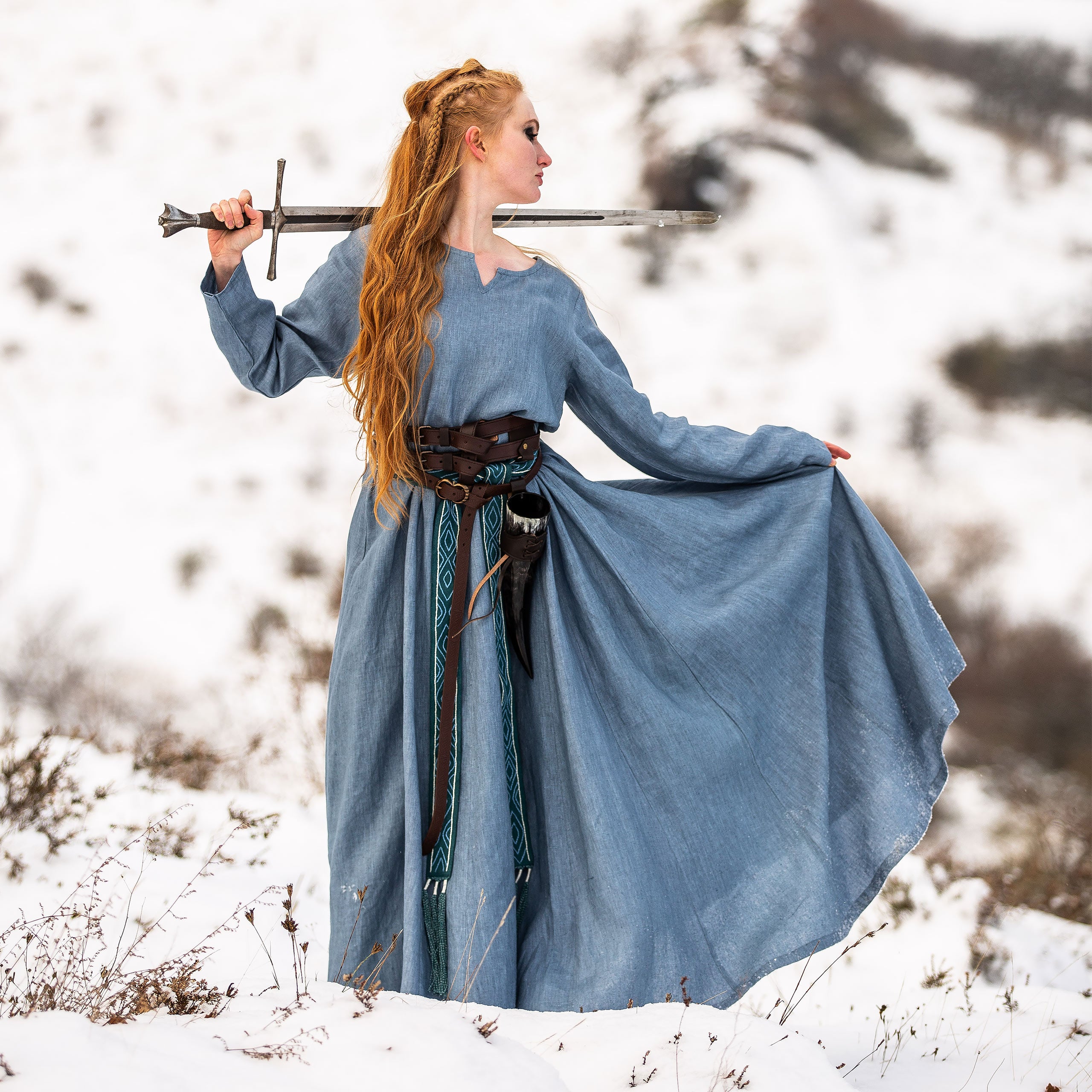 Mittelalter Kleid Leinen blau – Elbenwald