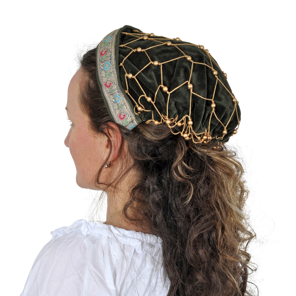Produktbild Mittelalterliche Haube mit Bordüre - grün