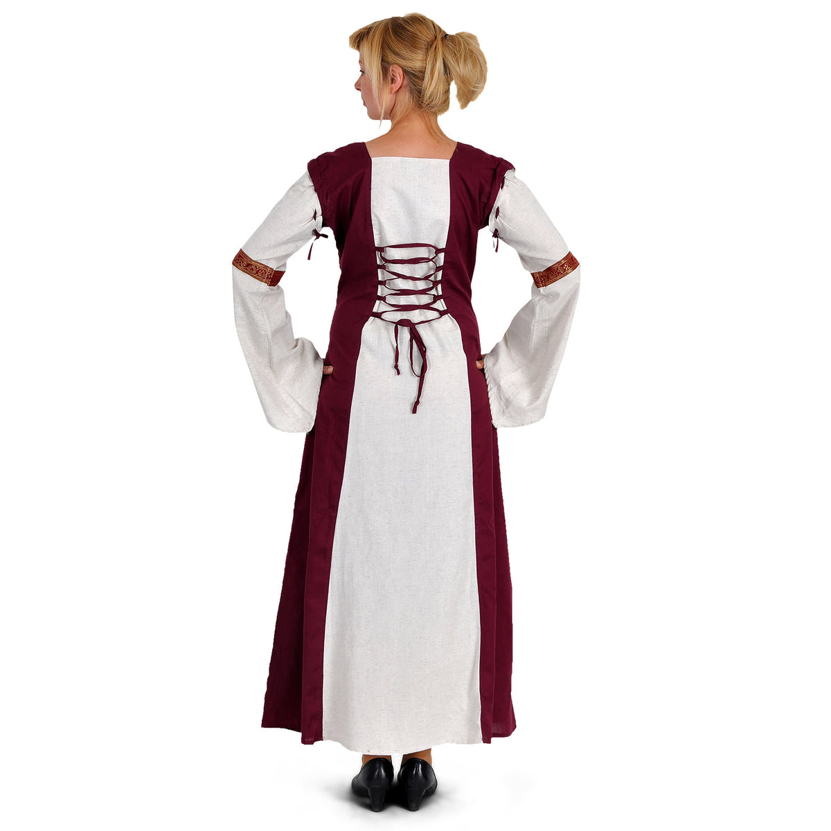 Produktbild Mittelalter Kleid Applonia mit abnehmbaren Ärmeln natur-bordeaux