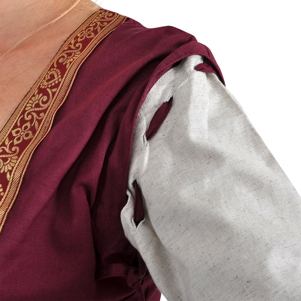 Produktbild Mittelalter Kleid Applonia mit abnehmbaren Ärmeln natur-bordeaux