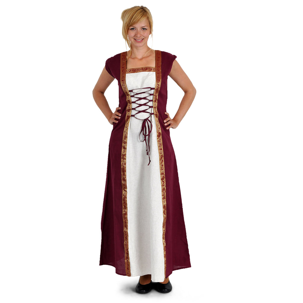 Produktbild Mittelalter Kleid Applonia mit abnehmbaren Ärmeln natur-bordeaux
