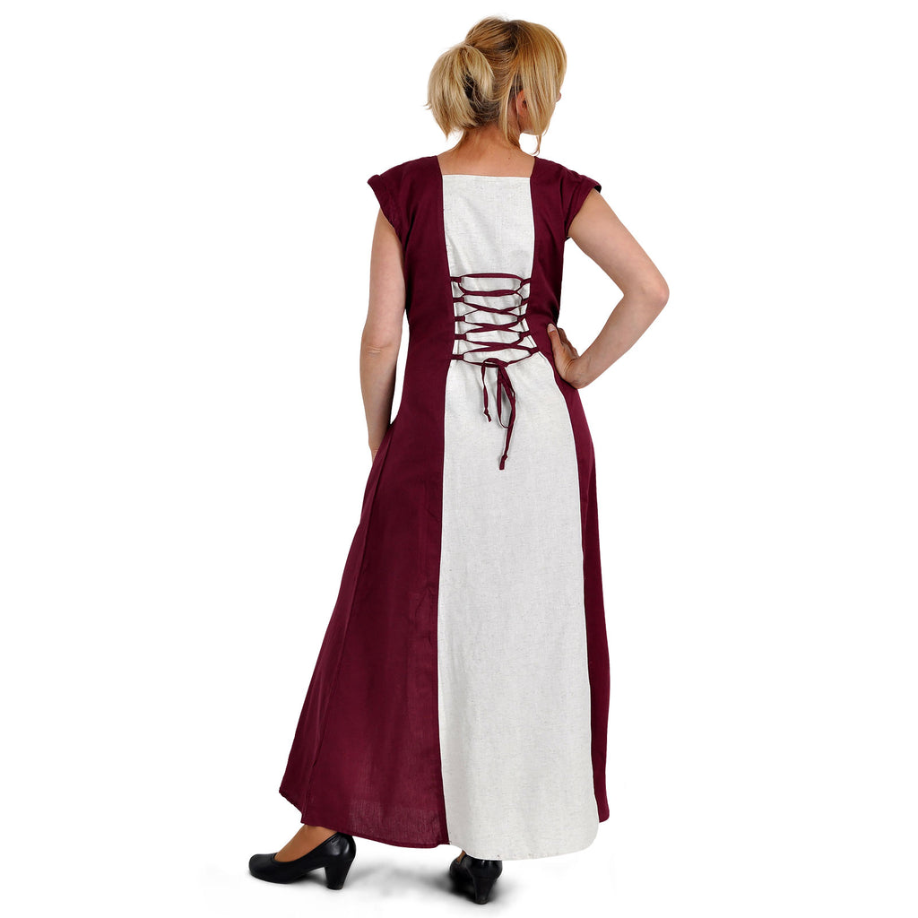 Produktbild Mittelalter Kleid Applonia mit abnehmbaren Ärmeln natur-bordeaux