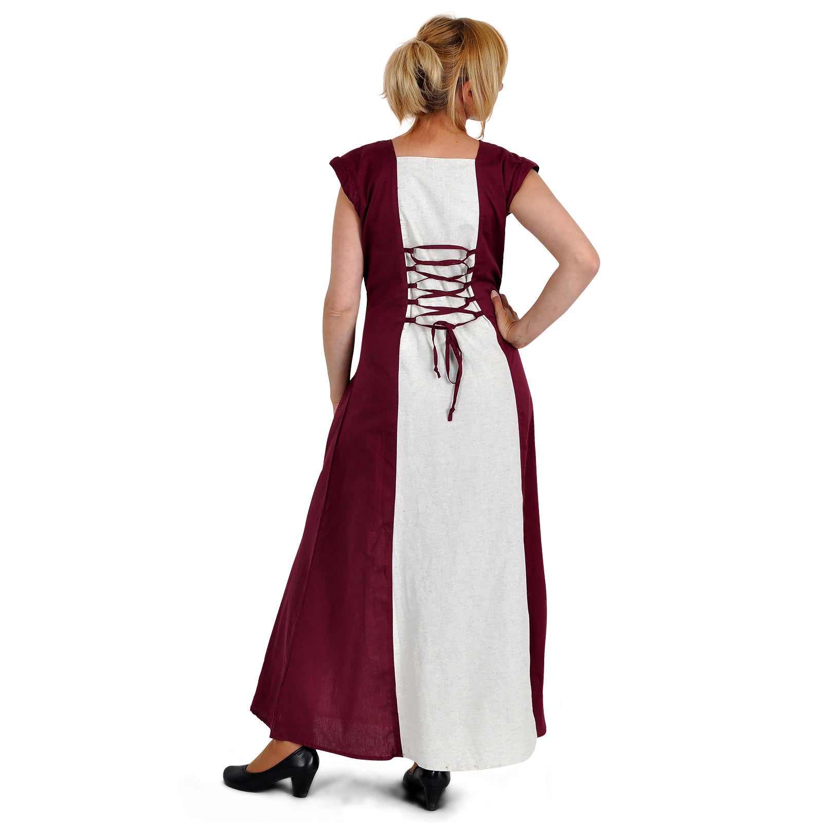 Produktbild Mittelalter Kleid Applonia mit abnehmbaren Ärmeln natur-bordeaux