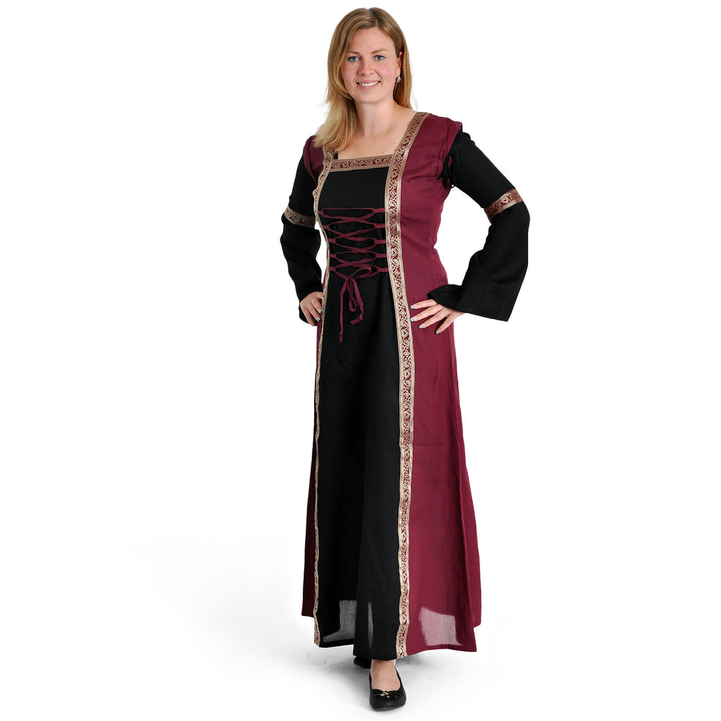 Produktbild Mittelalter Kleid Applonia mit abnehmbaren Ärmeln schwarz-bordeaux