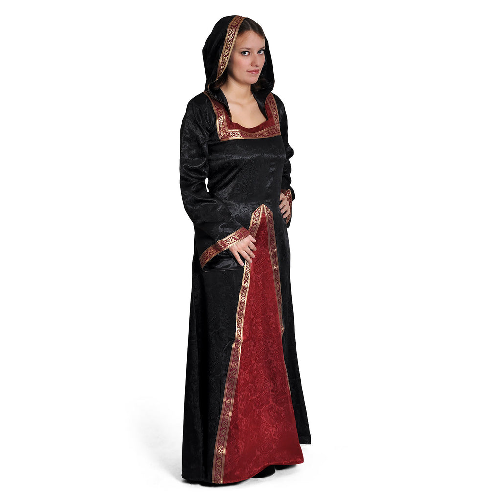 Produktbild Mittelalter Kleid Otilia mit Zipfelkapuze schwarz-bordeaux