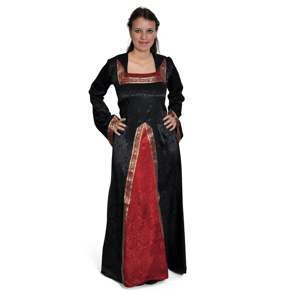 Produktbild Mittelalter Kleid Otilia mit Zipfelkapuze schwarz-bordeaux