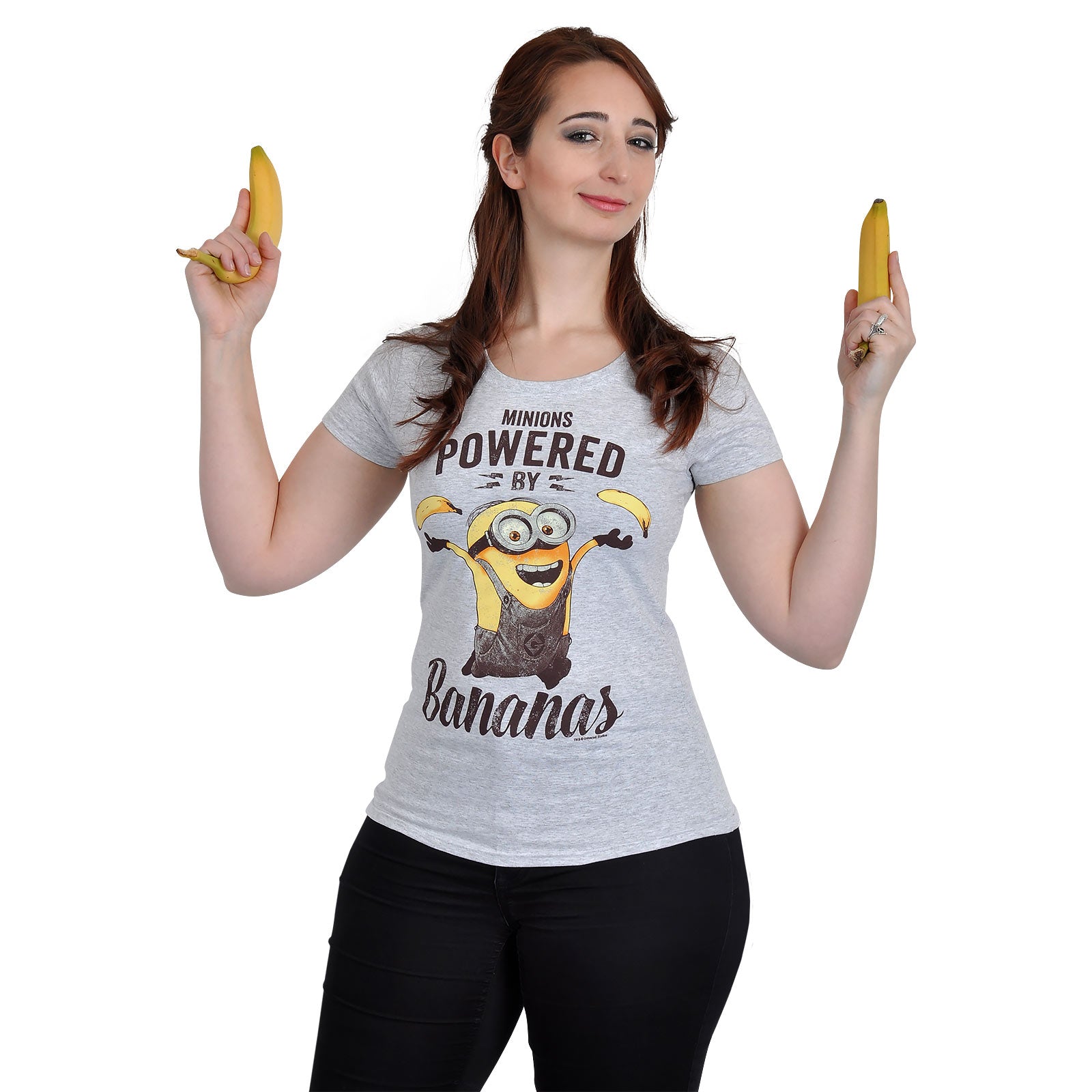 Produktbild Minions - Powered By Bananas Girlie Shirt grau