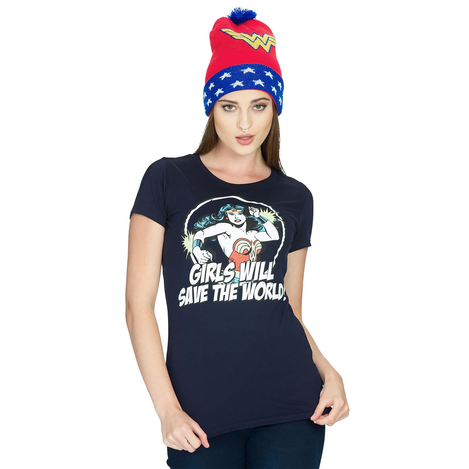 Produktbild Wonder Woman - Girls Will Save The World Girlie Shirt blau