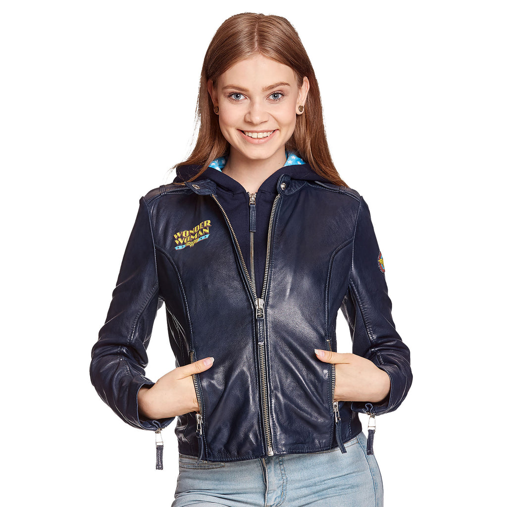 Produktbild Wonder Woman - Logo Lederjacke mit Kapuze blau