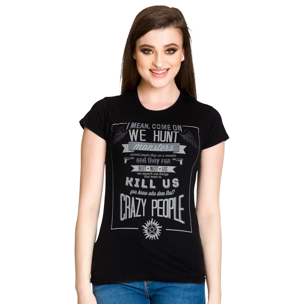 Produktbild Supernatural - Crazy People Girlie Shirt schwarz