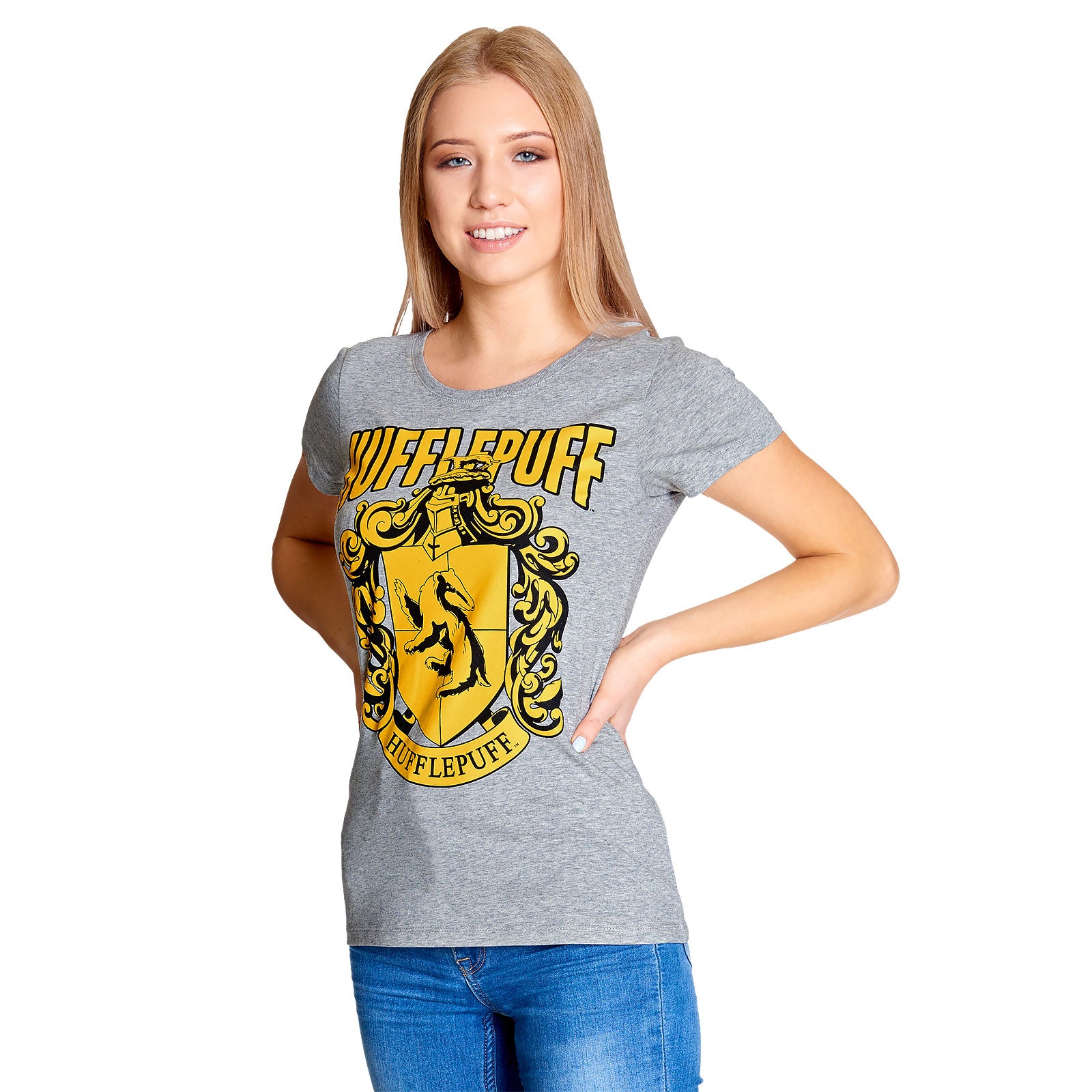 Produktbild Harry Potter - Hufflepuff Wappen T-Shirt Damen grau