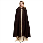 Product image Medieval Wool Cloak Women with Hood Embroidery Metal Buckle Brown