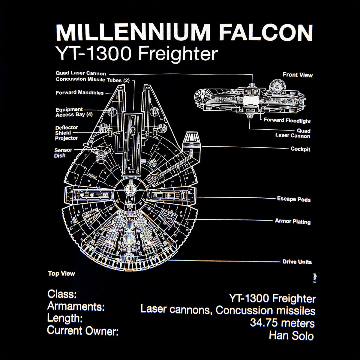 Produktbild Star Wars - Millennium Falcon Sketch T-Shirt schwarz