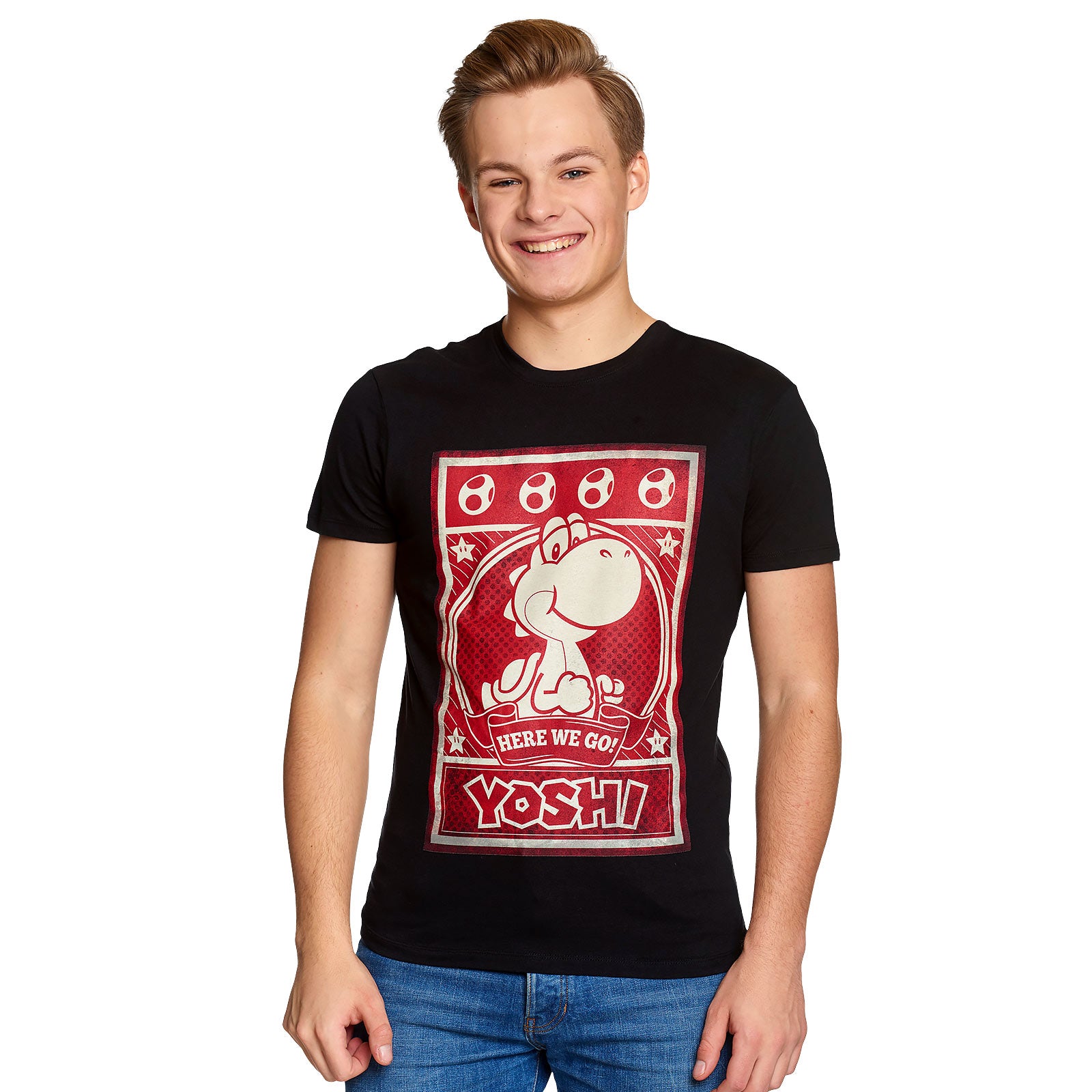 Produktbild Super Mario - Yoshi Here We Go Poster T-Shirt schwarz