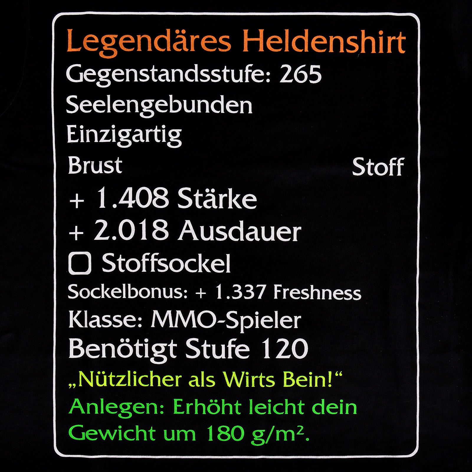 Produktbild Level-120-Item Legendäres Helden T-Shirt schwarz