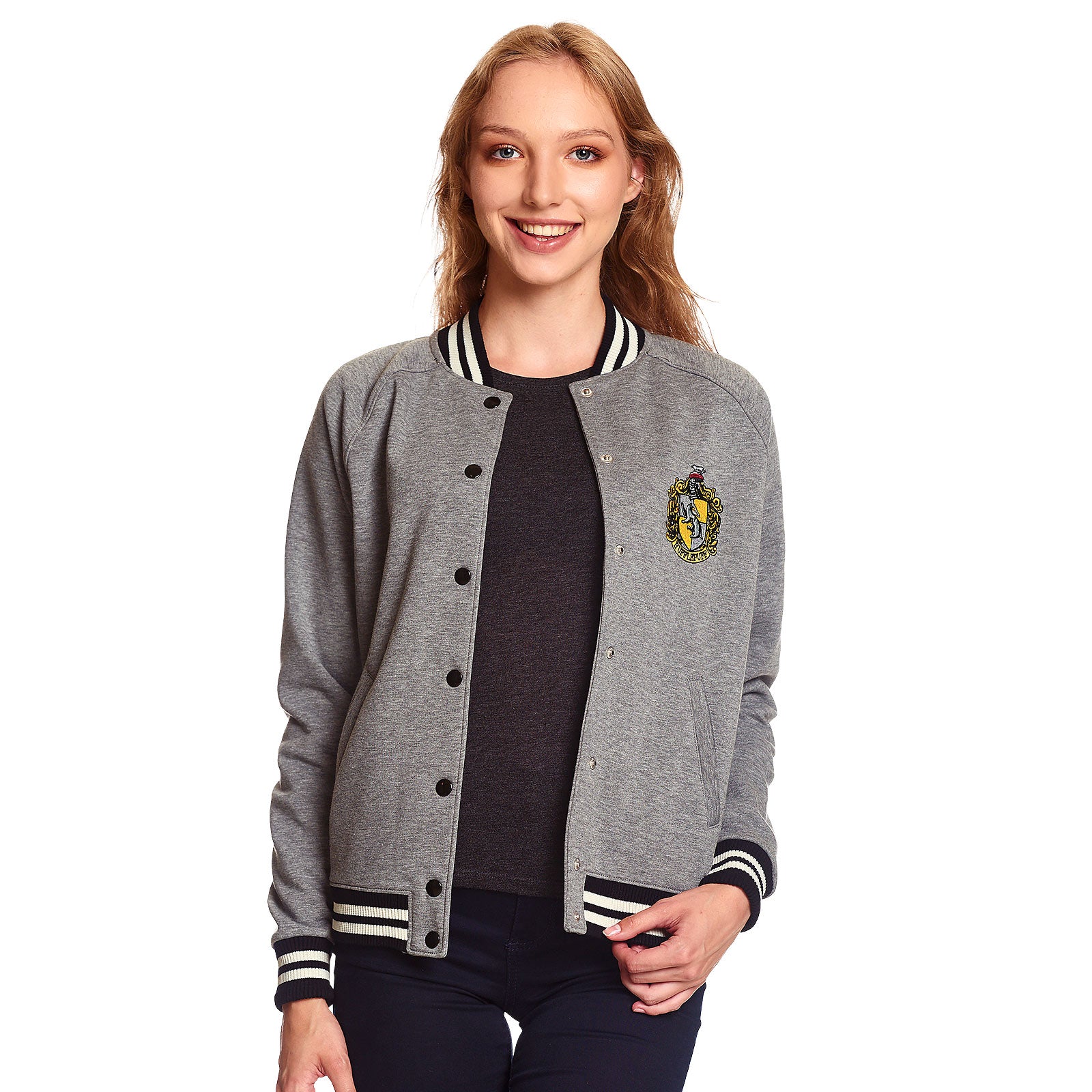 Produktbild Harry Potter - Hufflepuff Wappen College Jacke Damen grau