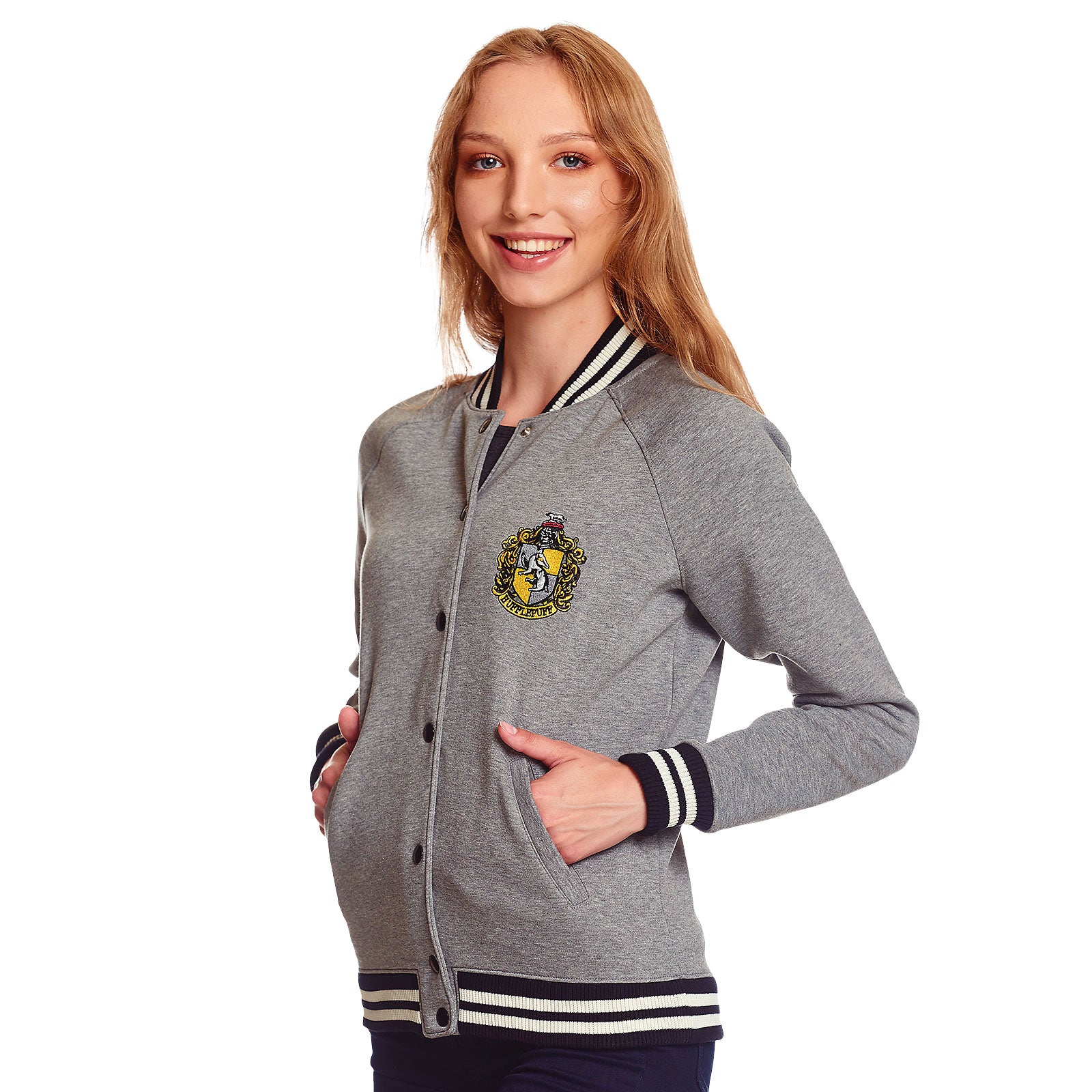 Produktbild Harry Potter - Hufflepuff Wappen College Jacke Damen grau
