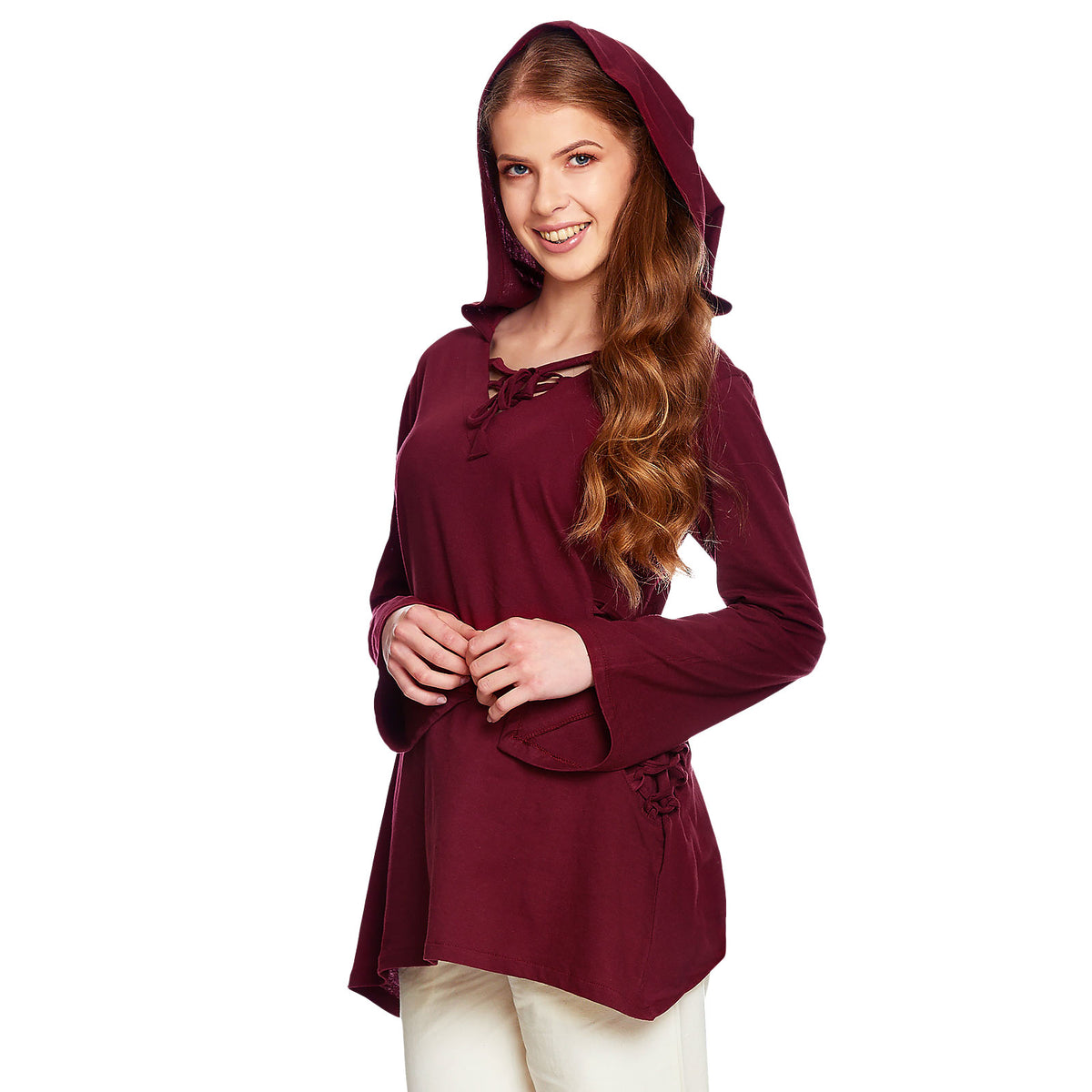 Produktbild Mittelalter Bluse Lea mit Kapuze rot