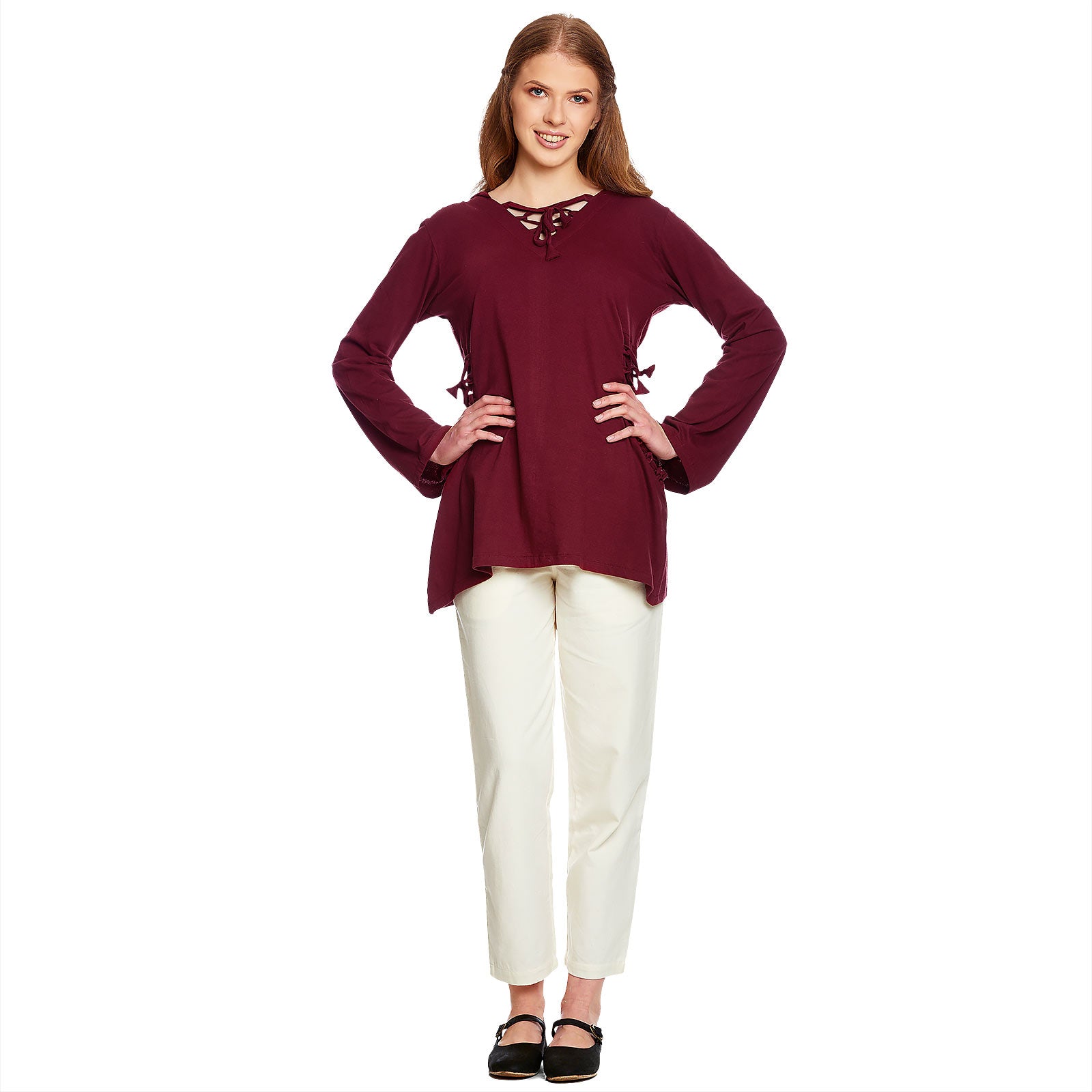 Produktbild Mittelalter Bluse Lea mit Kapuze rot