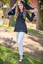 Produktbild Mittelalter Bluse Lea mit Kapuze schwarz