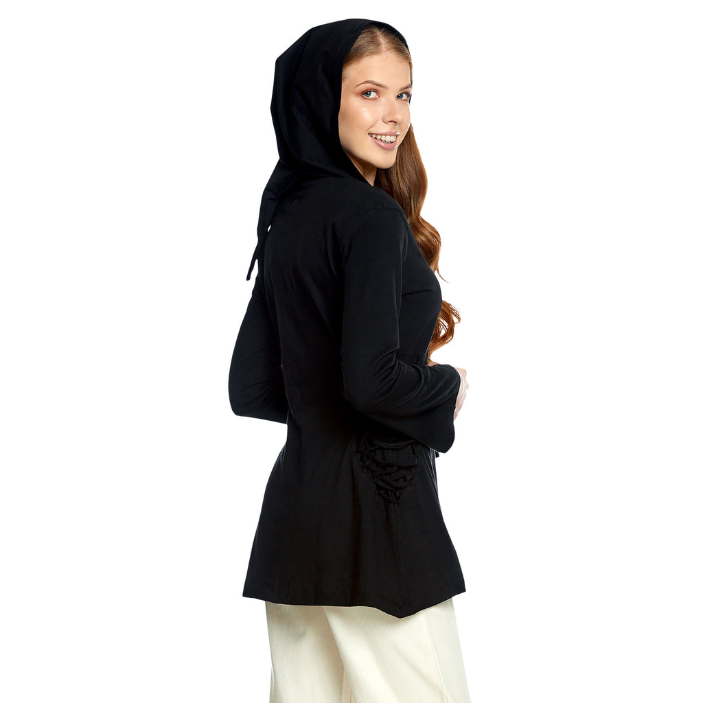 Produktbild Mittelalter Bluse Lea mit Kapuze schwarz