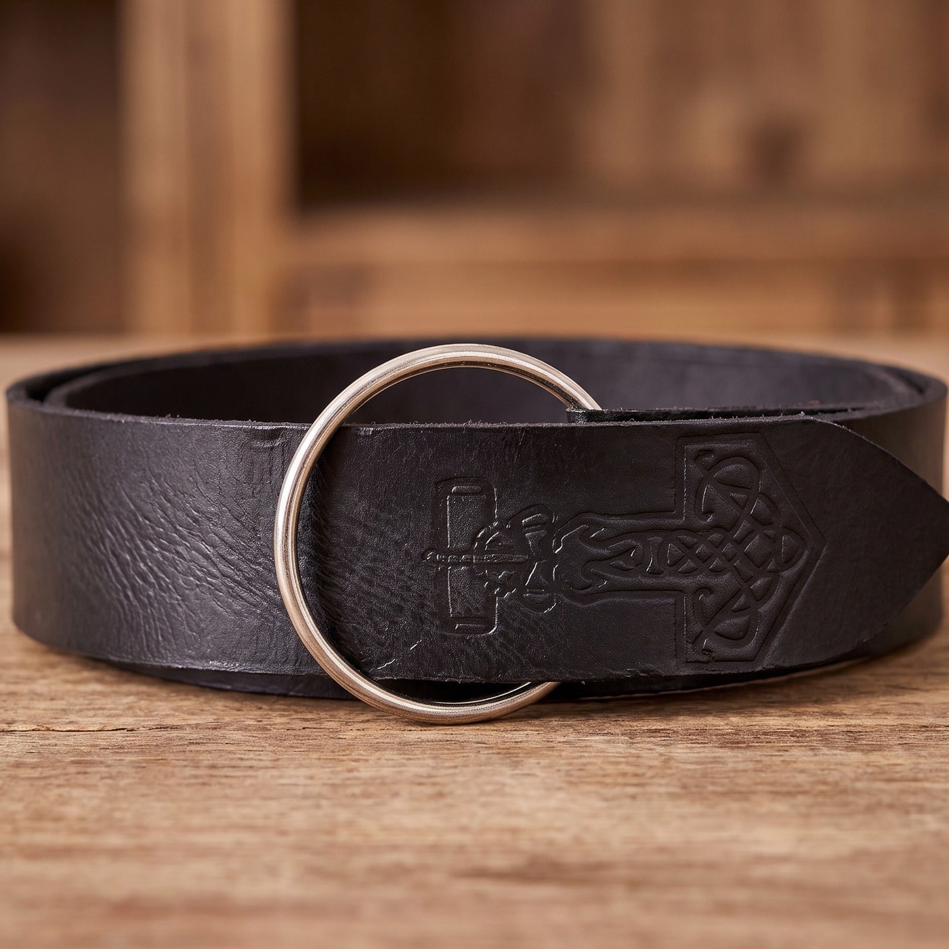 Produktbild Mittelalter Ringgürtel mit Thors Hammer Prägung schwarz