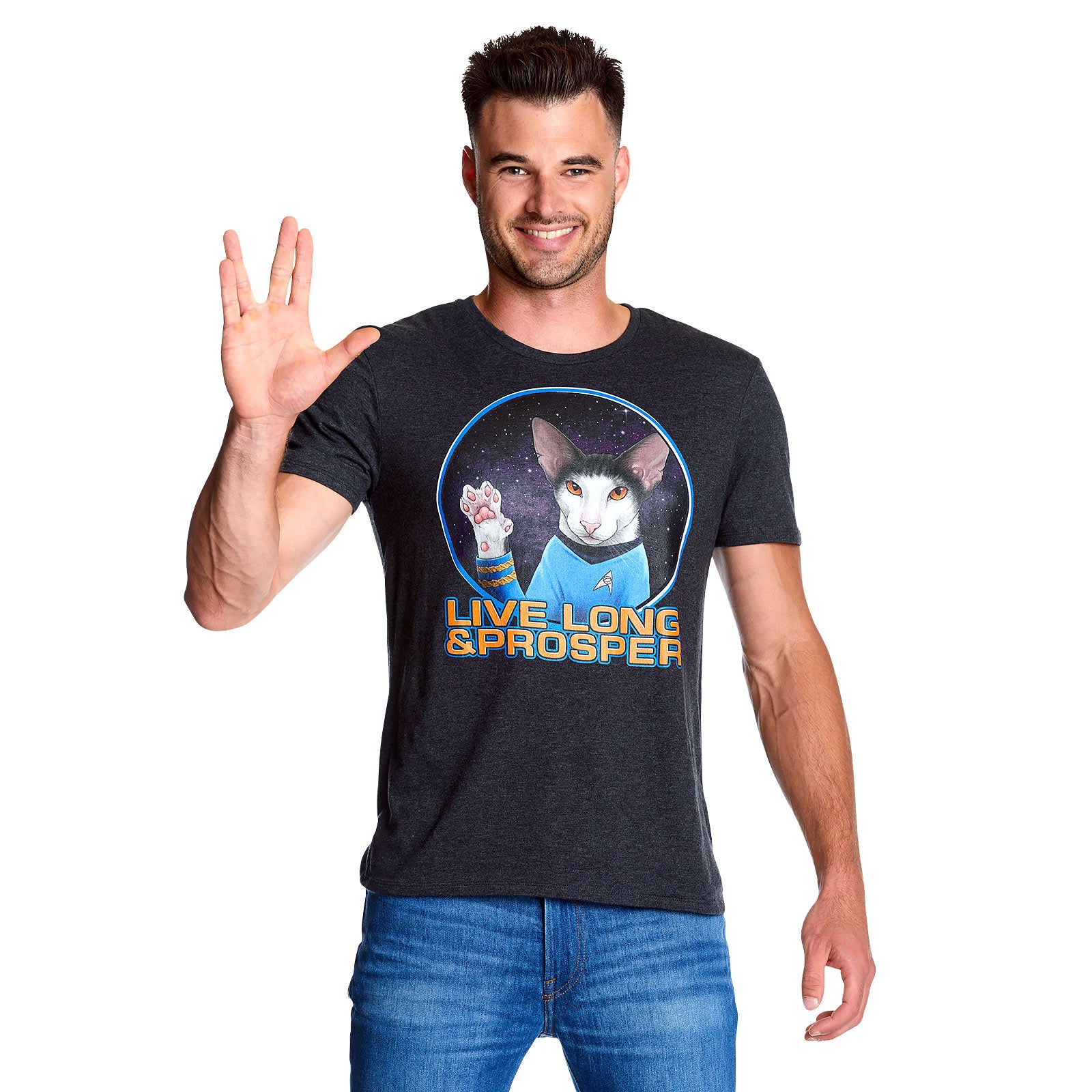 Produktbild Star Trek - Cat Spock Live Long and Prosper T-Shirt grau