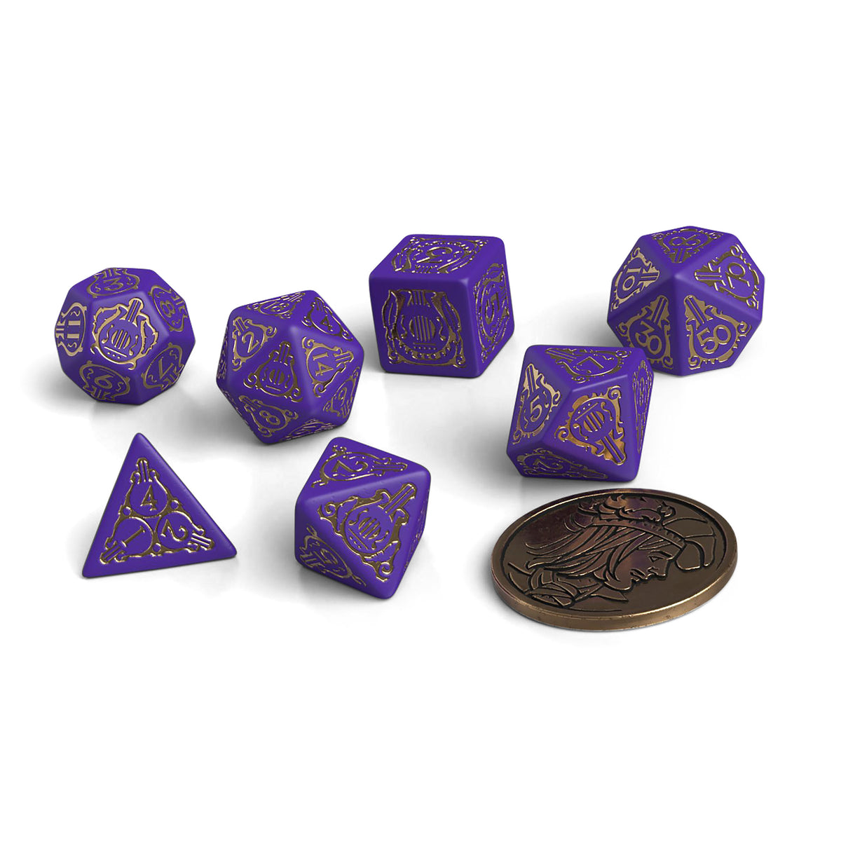 Produktbild Witcher - Dandelion Viscount de Lettenhove RPG Würfel Set 7tlg mit Sammlermünze