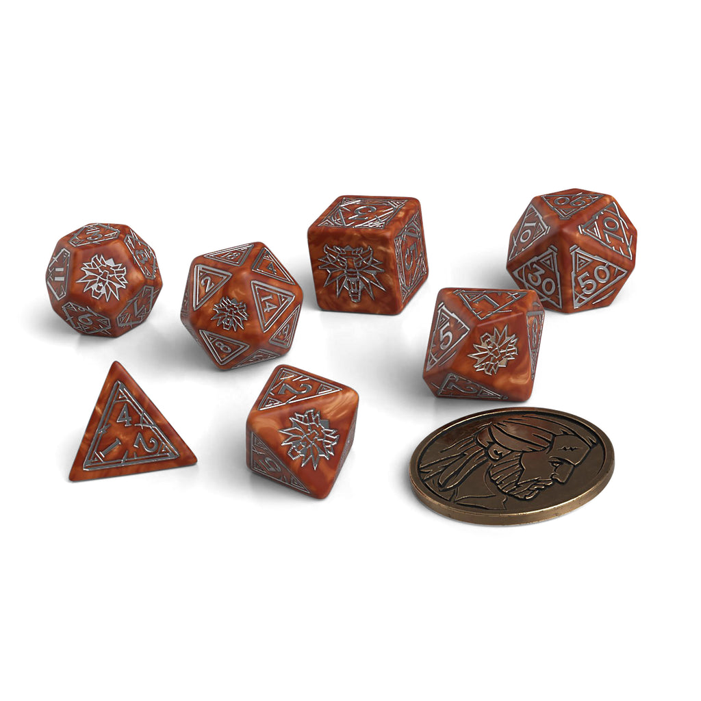 Produktbild Witcher - Geralt Monster Slayer RPG Würfel Set 7tlg mit Sammlermünze