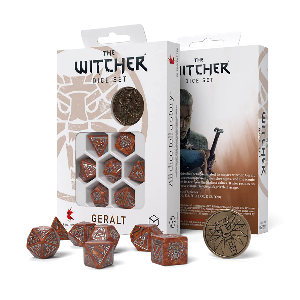 Produktbild Witcher - Geralt Monster Slayer RPG Würfel Set 7tlg mit Sammlermünze