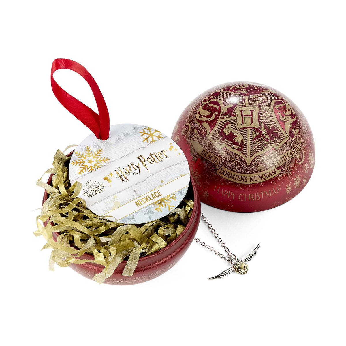 Produktbild Harry Potter - Hogwarts Wappen Weihnachtskugel mit Schnatz Kette