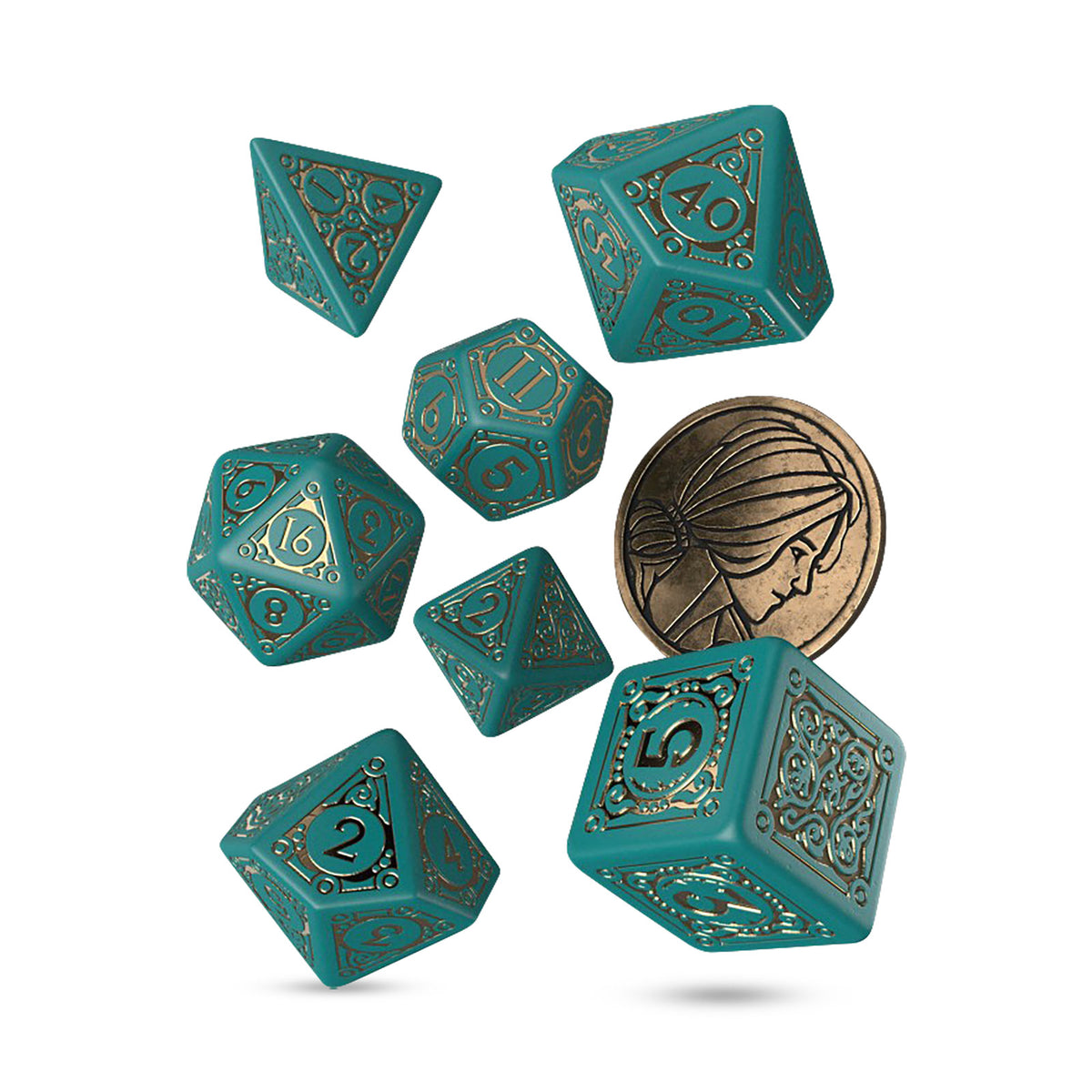 Produktbild Witcher - Triss Beautiful Healer RPG Würfel Set 7tlg mit Sammlermünze