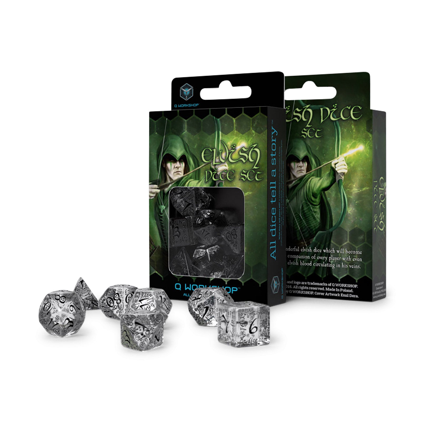 Produktbild Elvish Translucent & Black RPG Würfel Set 7tlg