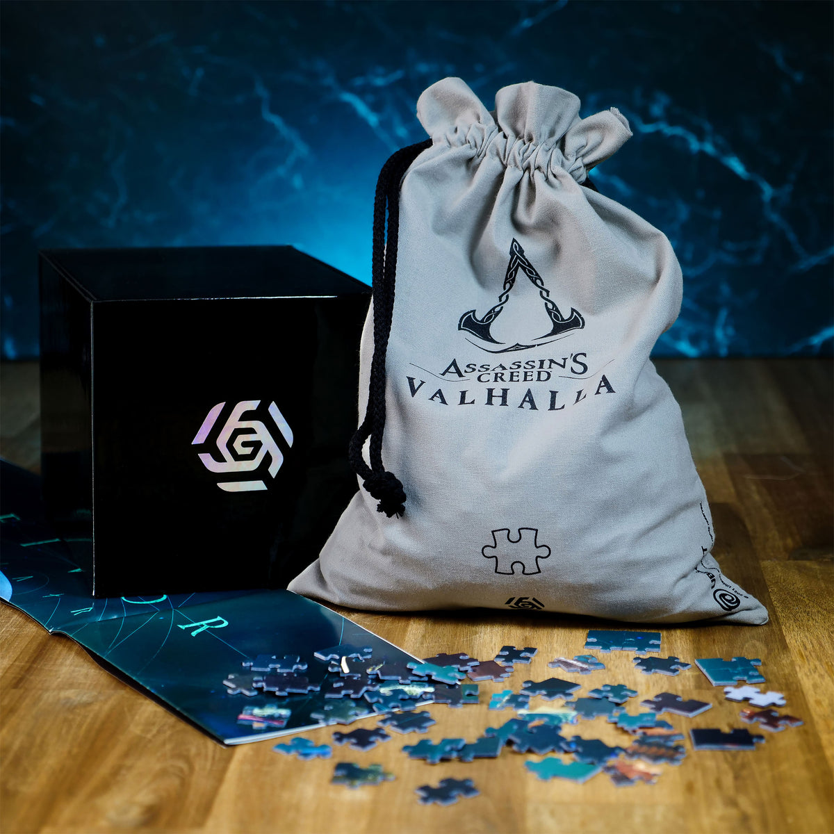 Produktbild Assassin's Creed Valhalla - Eivor Puzzle mit Logo Stoffbeutel