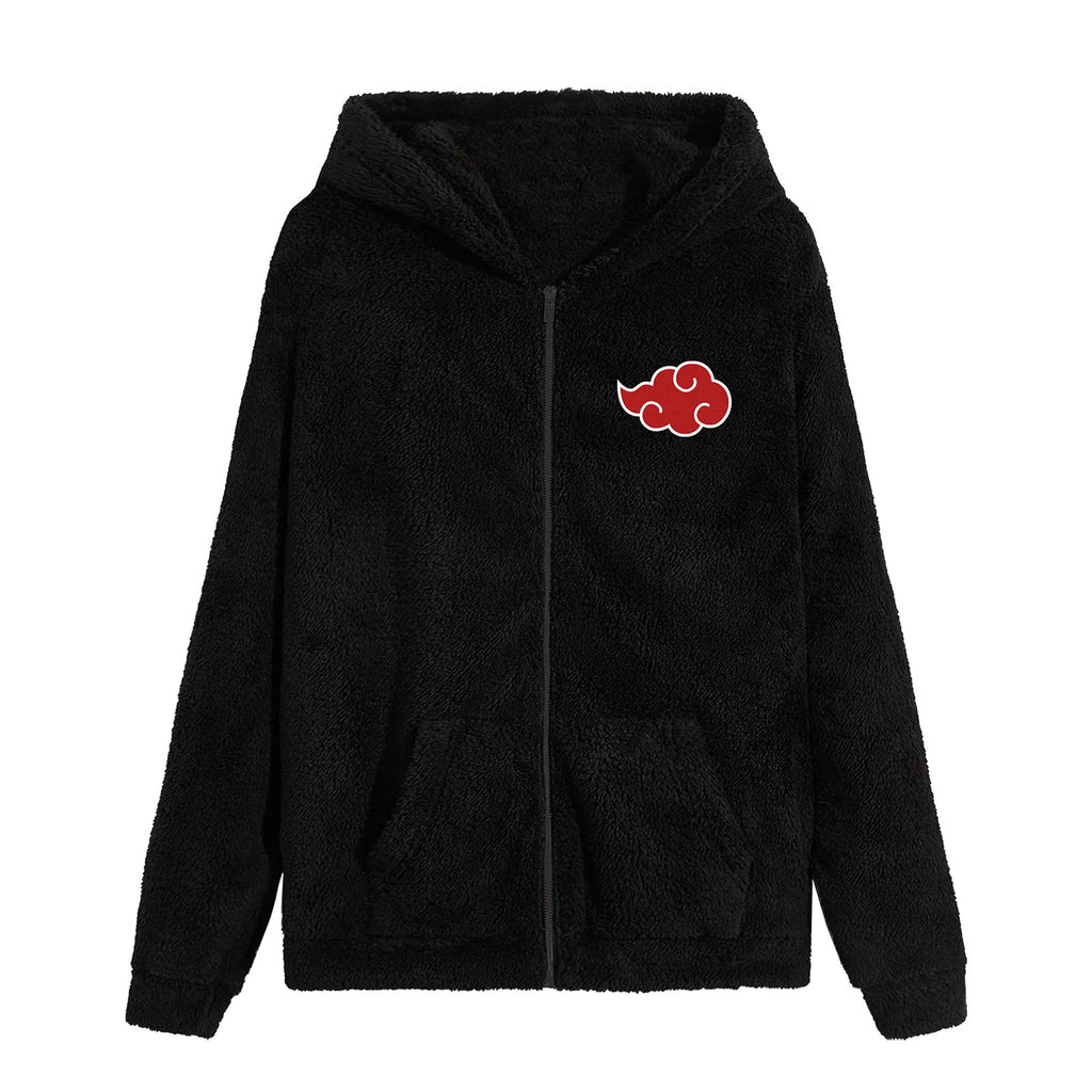 Naruto - Akatsuki Plüsch Jacke mit Kapuze schwarz