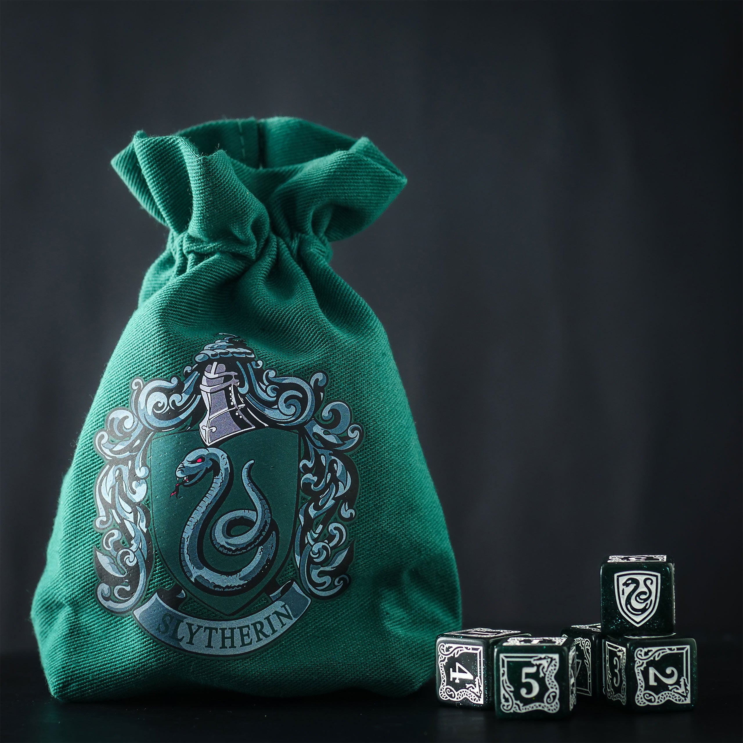 Produktbild Harry Potter - Slytherin RPG Würfel Set 5tlg mit Würfelbeutel grün