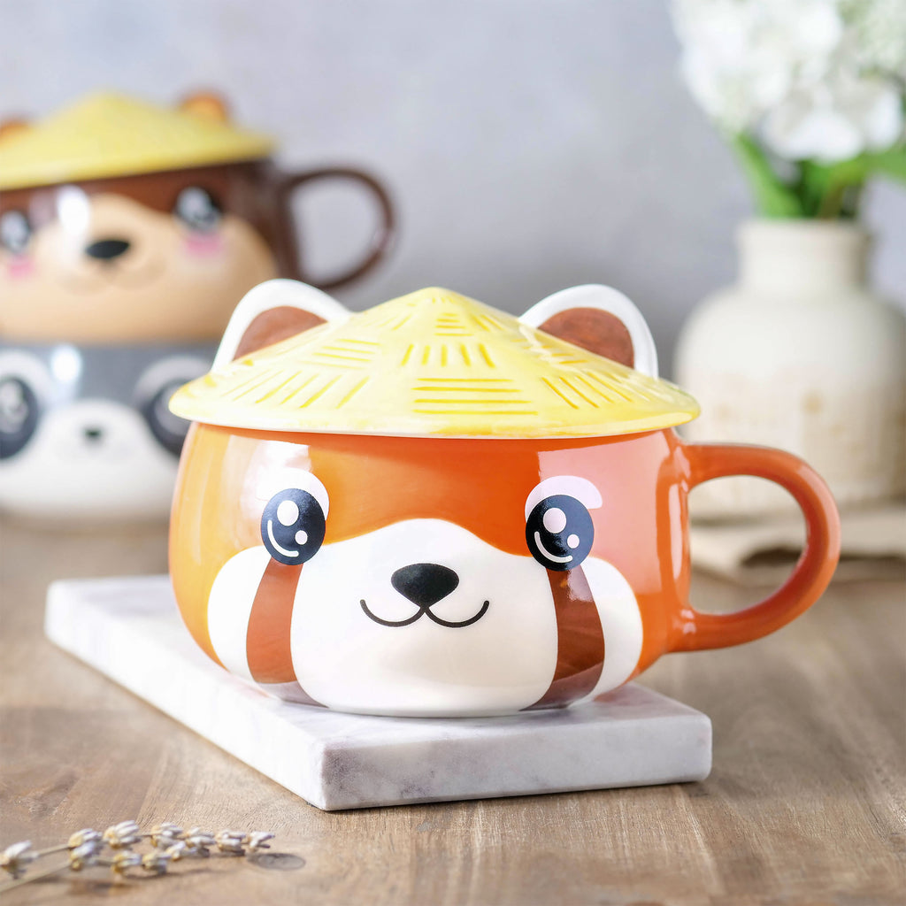 Roter Panda Kawaii Tasse mit Deckel für Anime Fans