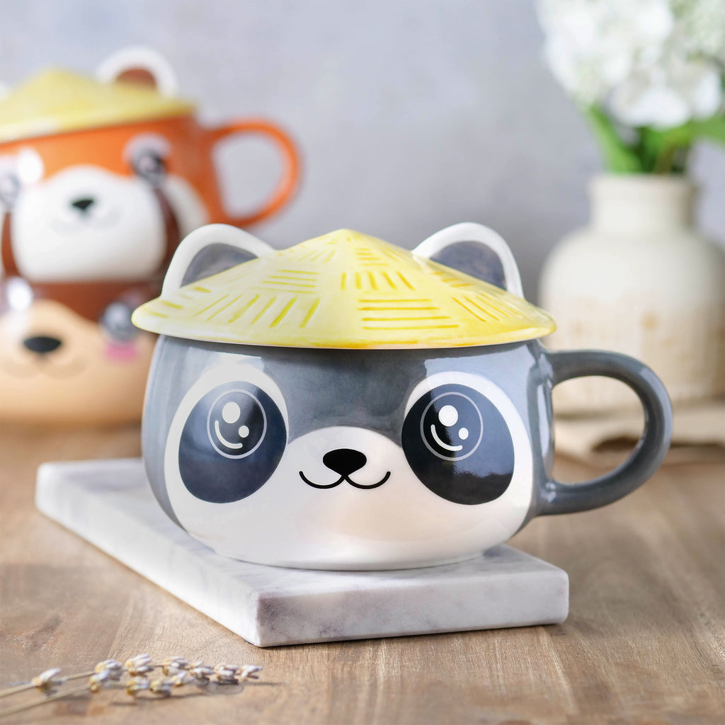 Waschbär Kawaii Tasse mit Deckel für Anime Fans