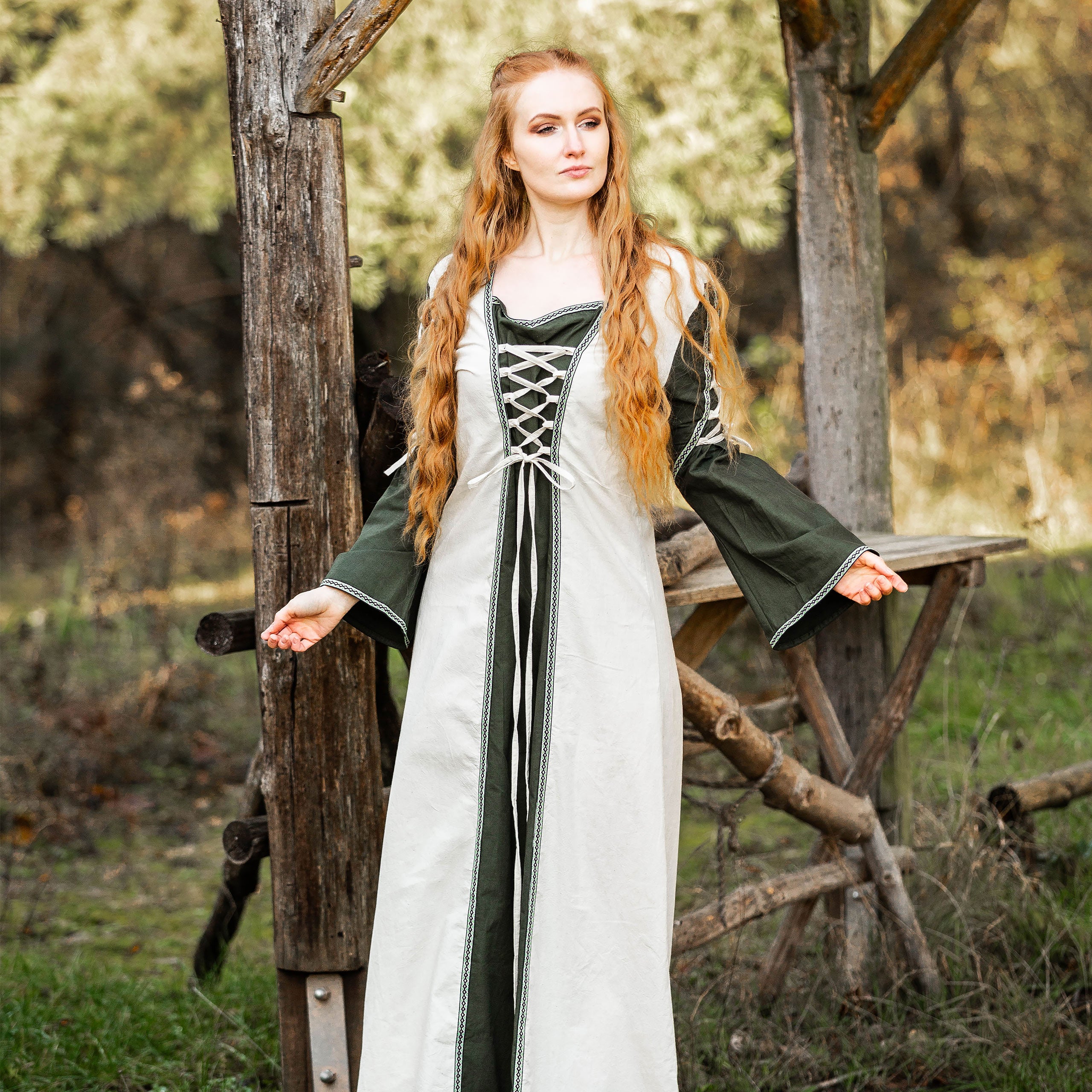 Produktbild Mittelalter Kleid mit Schnürung grün-natur