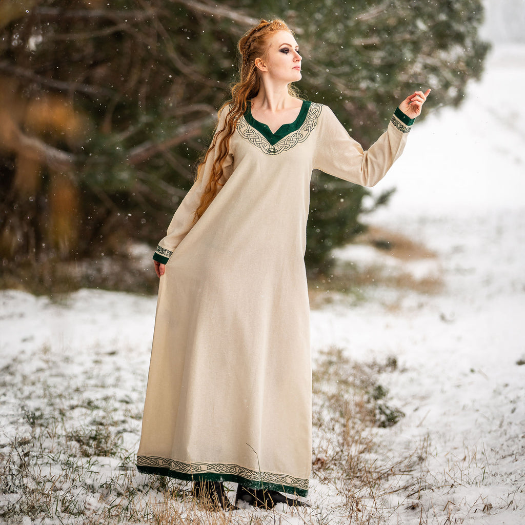 Produktbild Mittelalter Kleid mit Stickerei beige-grün