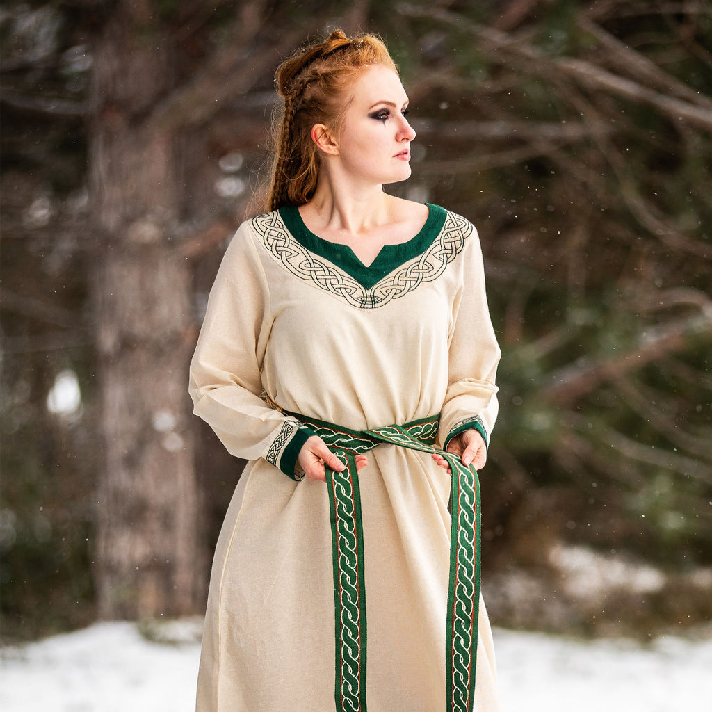 Produktbild Mittelalter Kleid mit Stickerei beige-grün