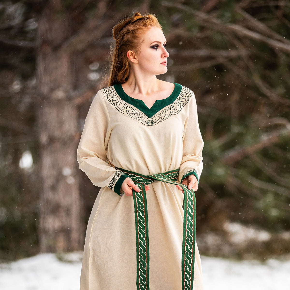 Produktbild Mittelalter Kleid mit Stickerei beige-grün