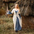 Produktbild Mittelalter Kleid mit Trompetenärmeln blau-natur
