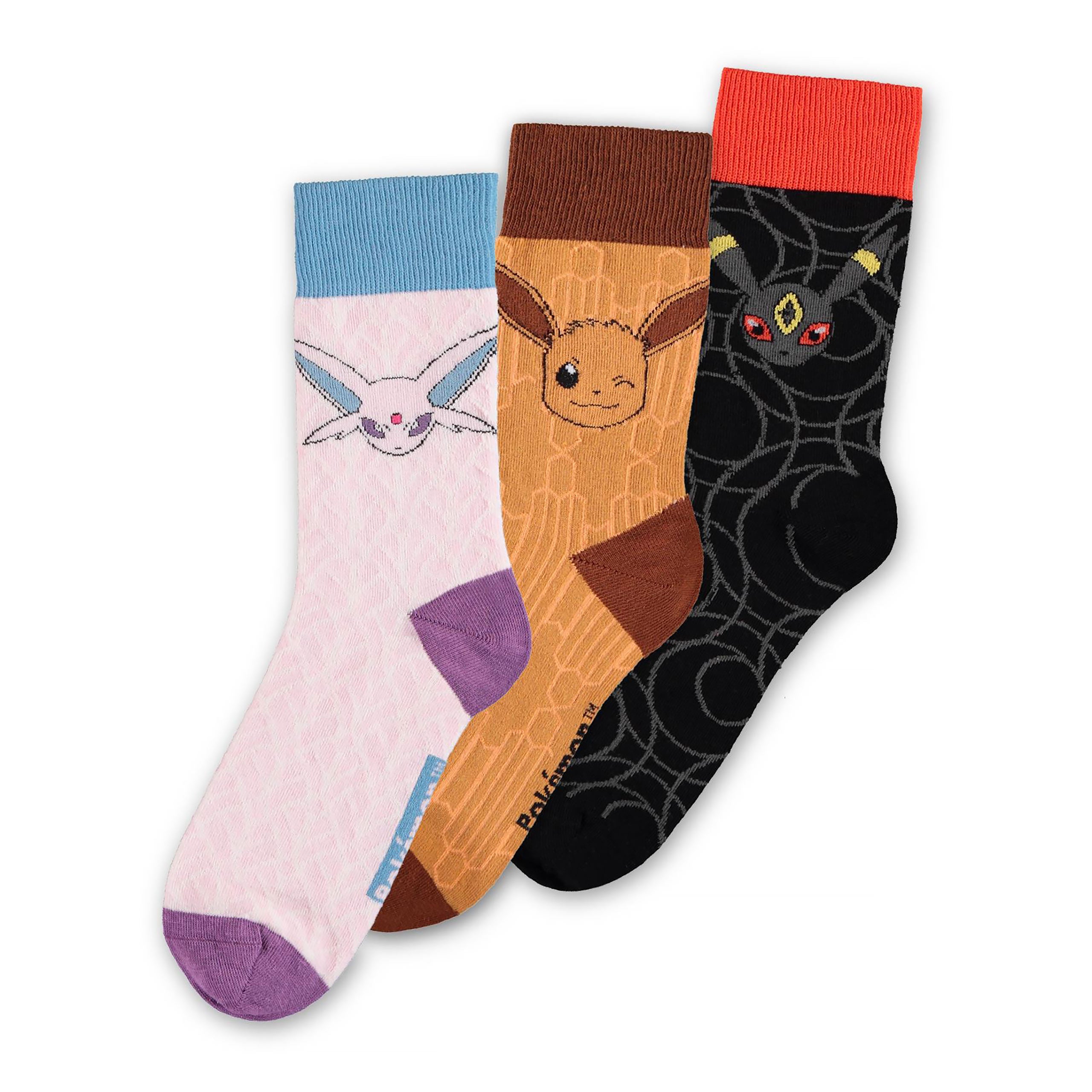 Produktbild Pokemon - Evoli Evolution Socken 3er Set braun-schwarz-rosa