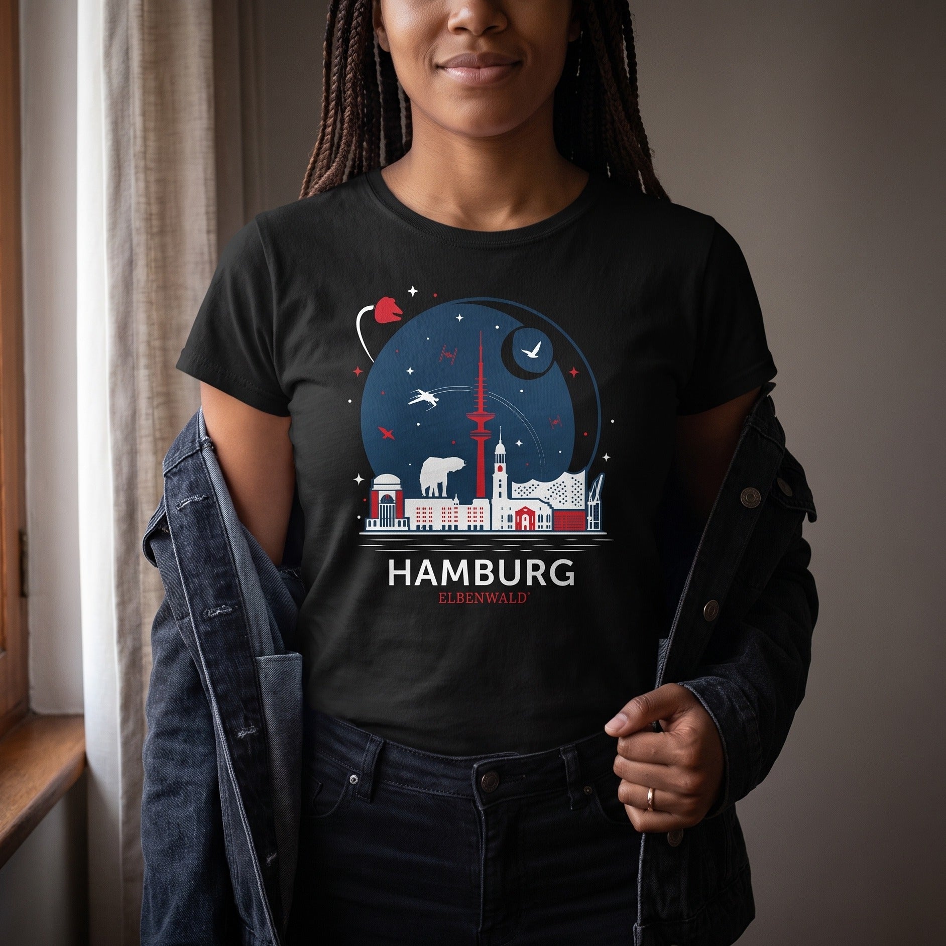 Produktbild Elbenwald in Hamburg Skyline T-Shirt schwarz