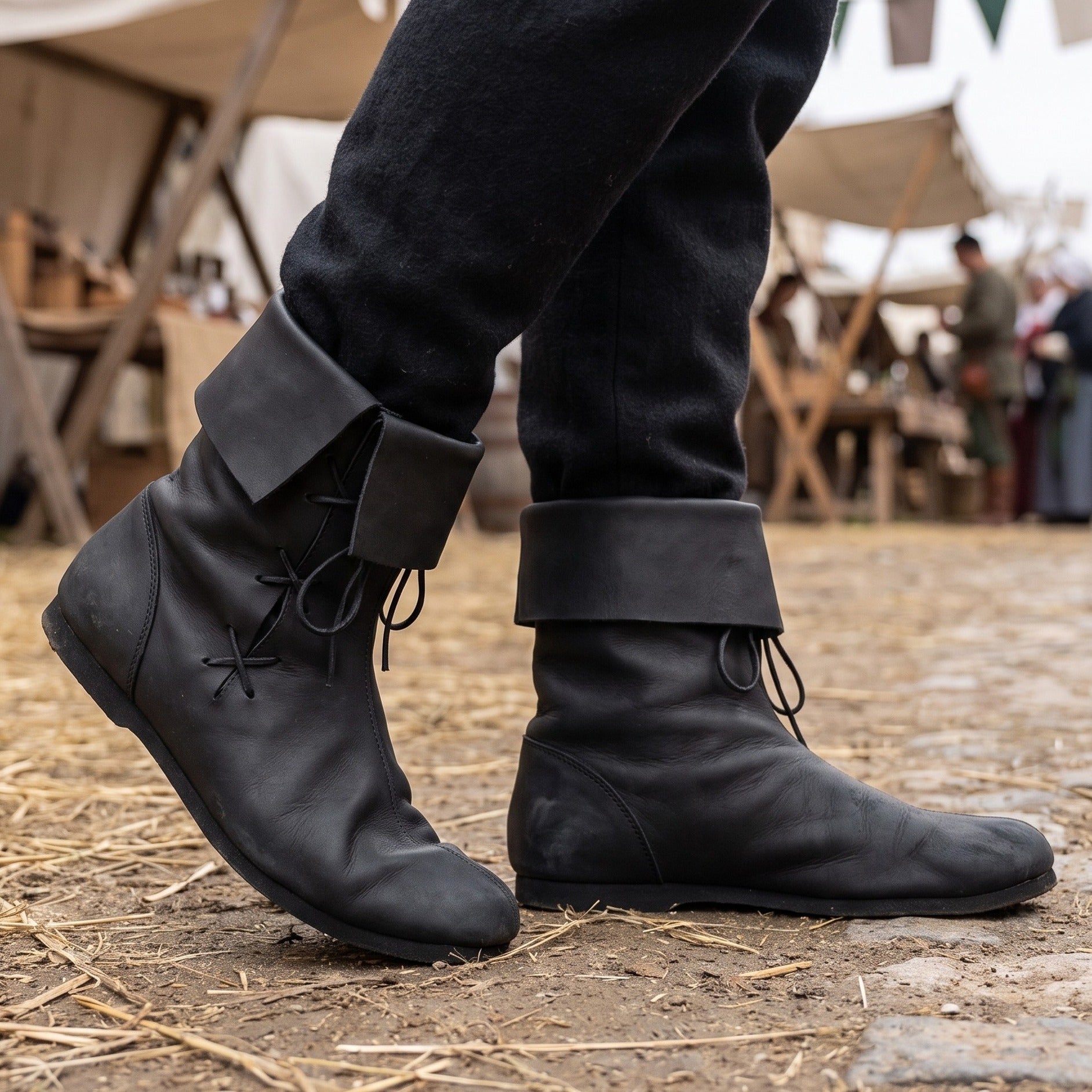 Produktbild Mittelalter Stulpenstiefel aus Nubukleder schwarz