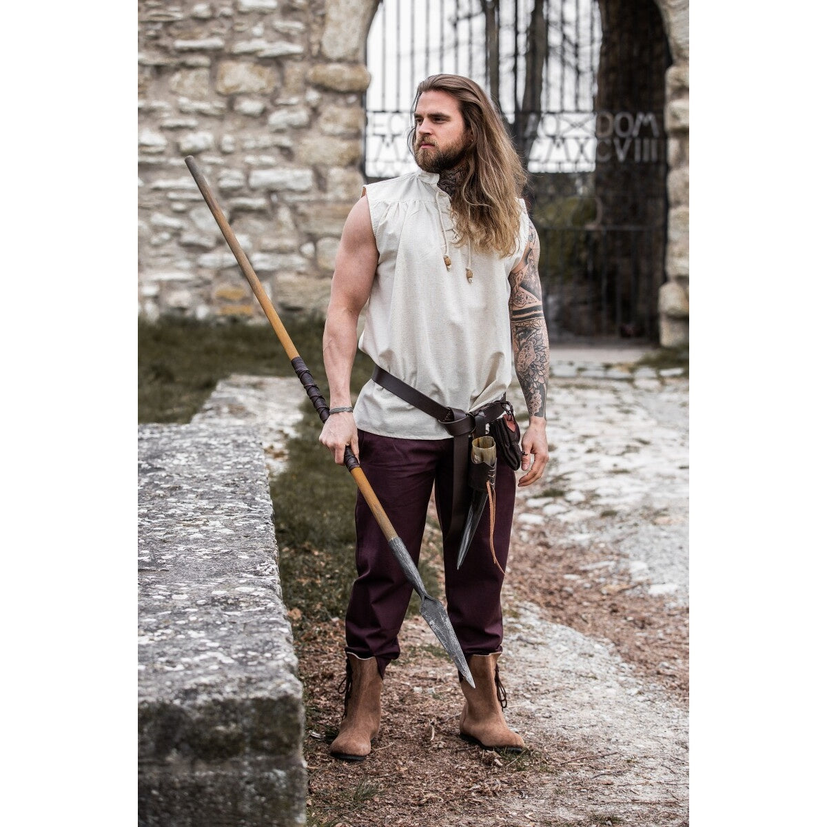 Product image Medieval Stand-Up Collar Lace-Up Shirt Louis Sleeveless Beige