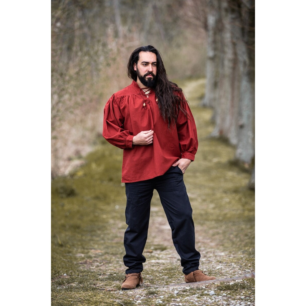 Product image Medieval Stand-Up Collar Lace-Up Shirt Friedrich red