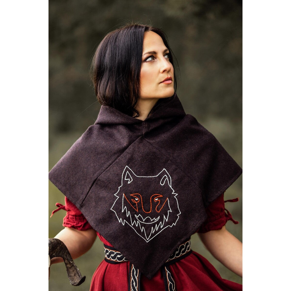 Produktbild Mittelalter Gugel Tyr mit Wolfsstickerei braun