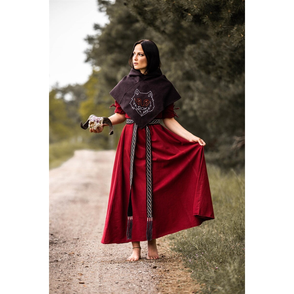 Produktbild Mittelalter Gugel Tyr mit Wolfsstickerei braun